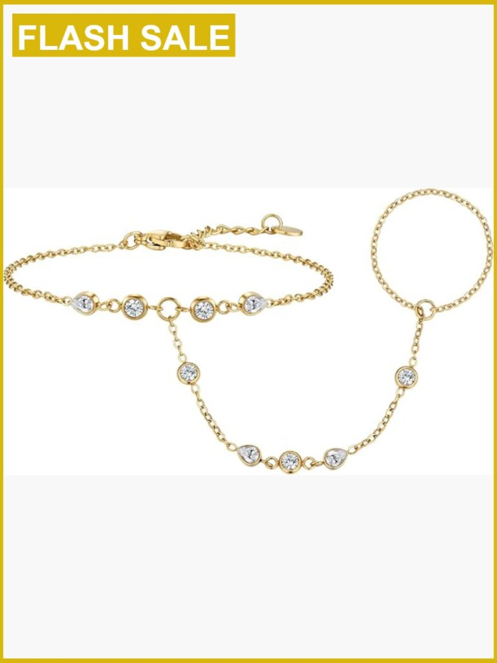 Adjustable Dainty Link Hand Chain Bracelet Ring Gold Plated